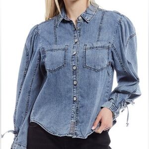 We the free (Free people) Micha long sleeve button front denim blouse top